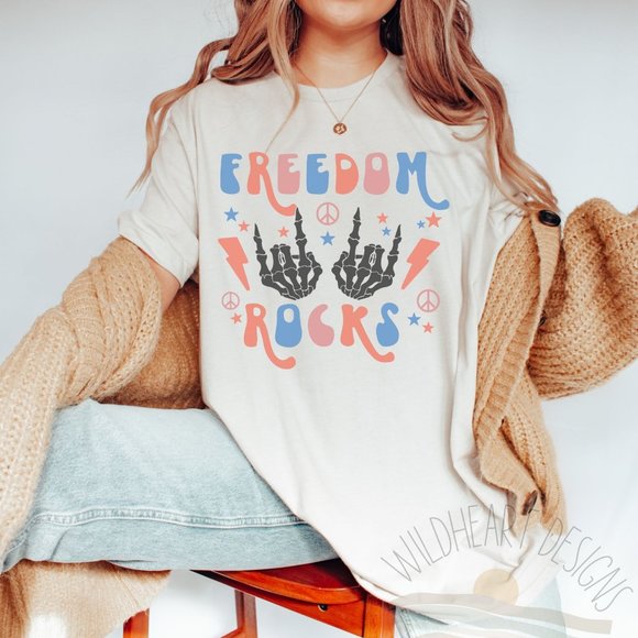 Tops - Fourth Of July T-shirt Freedom Rocks Shirt Unisex 4th Of July Shirt